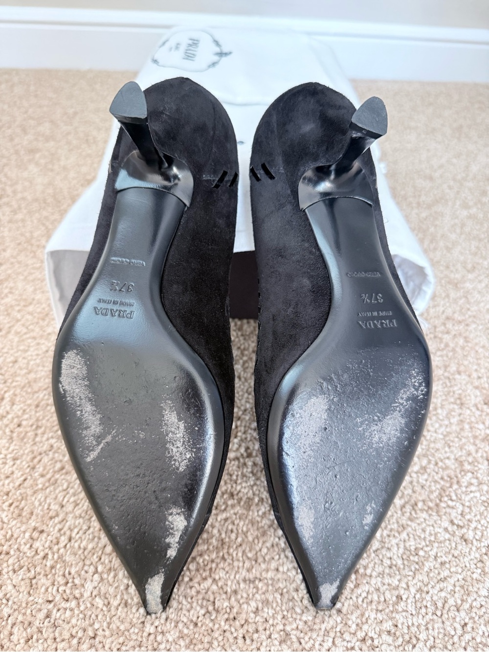 Prada Black Suede Pointed-Toe Kitten Heel Pumps - Picture 6 of 10